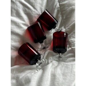 S/4 Mini Vintage Ruby Red Glass Stemmed Cocktail Glasses
